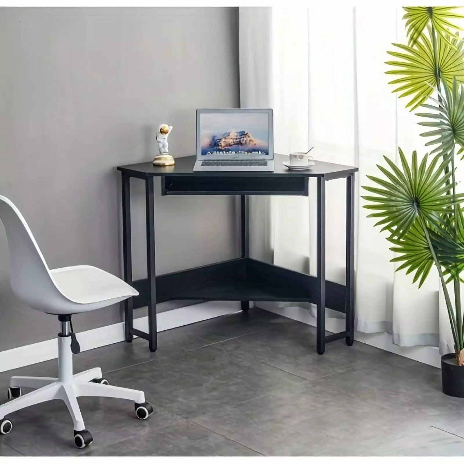 Computer Desk Triangle Corner Desk Smooth Keyboard Tray and Storage Shelves Compact Multifunctional Study Desk Bedroom Bla...