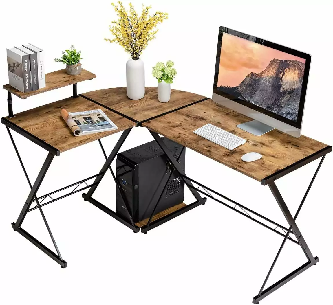 58 Inch L Shaped Computer Desk Corner Computer Desk Movable Shelf CPU Stand Space Saving Computer Workstation Home Office ...