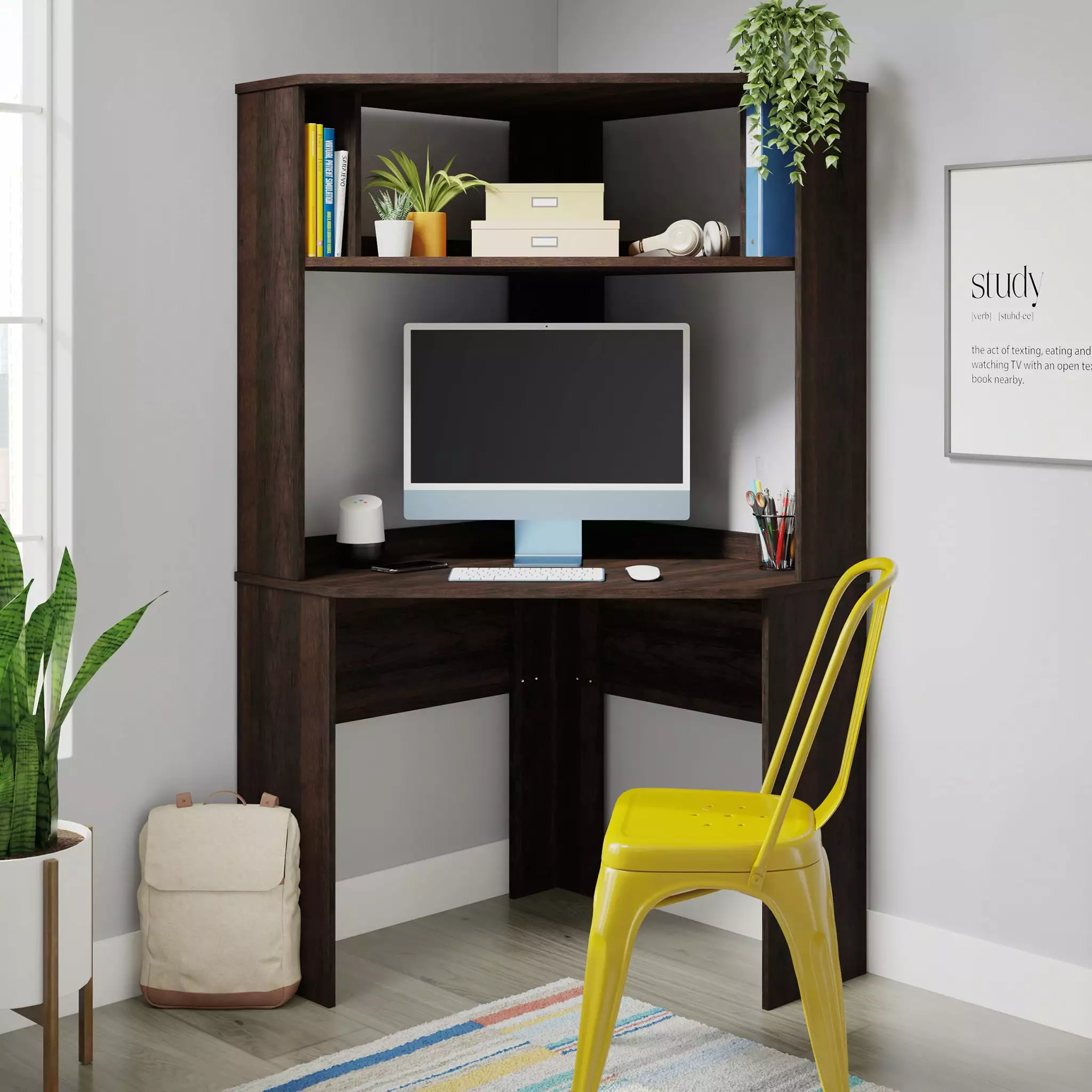 Sauder Beginnings Corner Computer Desk Hutch Shelves Cinnamon Cherry