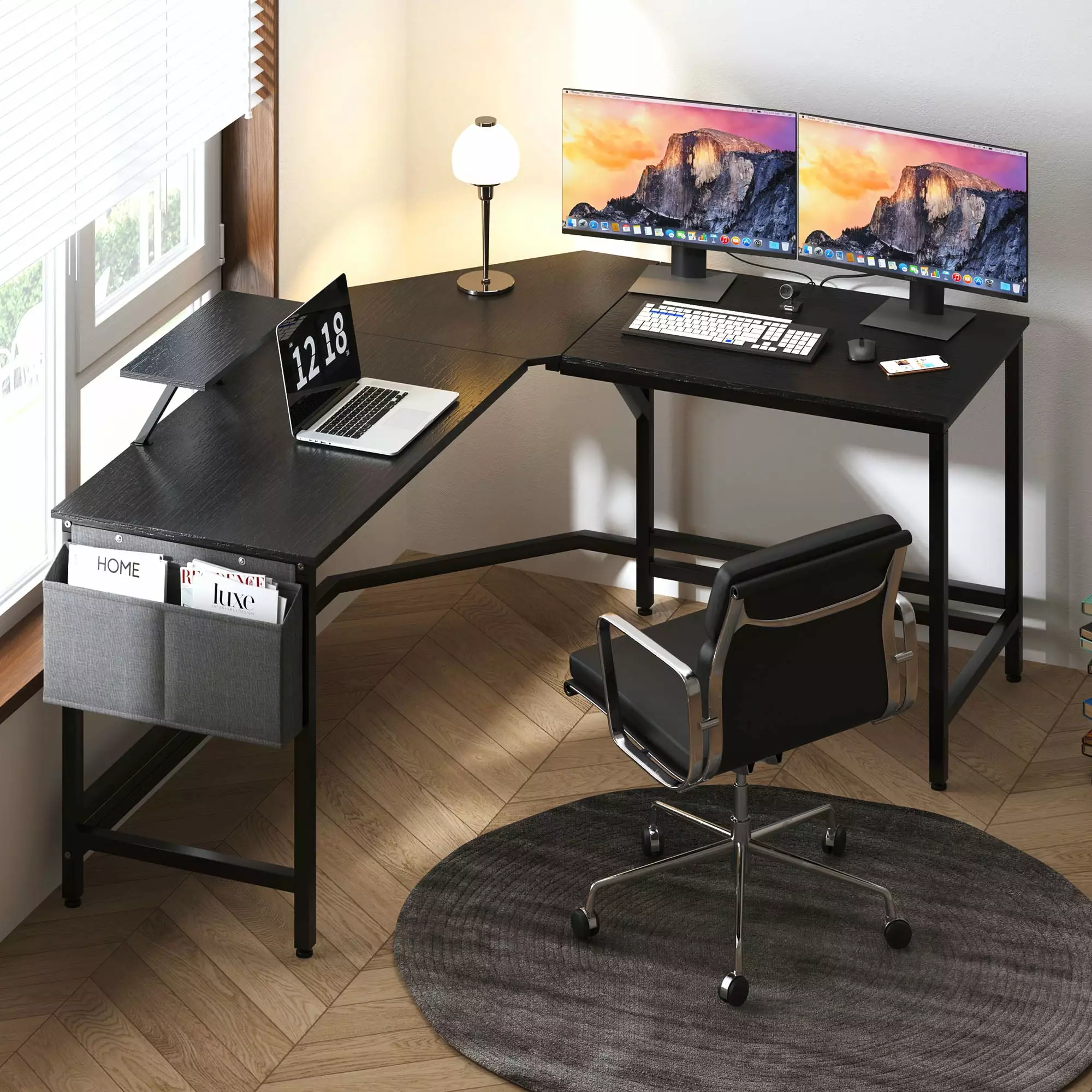59-Inch L-Shaped Desk Side Storage Bag - Sturdy Home Office or Gaming Setup Black Wellynap