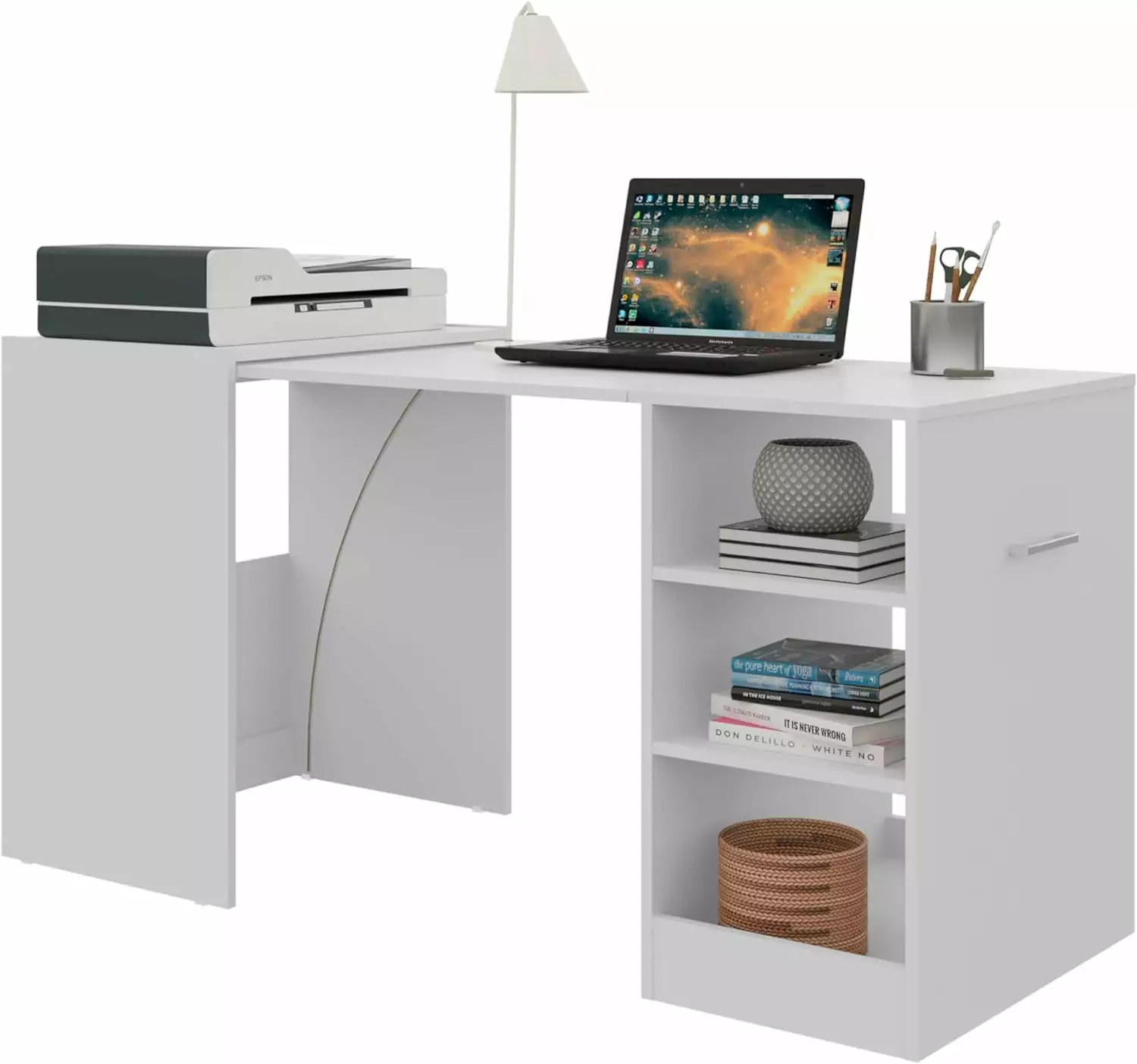 Office Desk Table Storage Shelves and Printer Stand Folding Compact Corner Computer Desk Gaming Work Study XINGAN