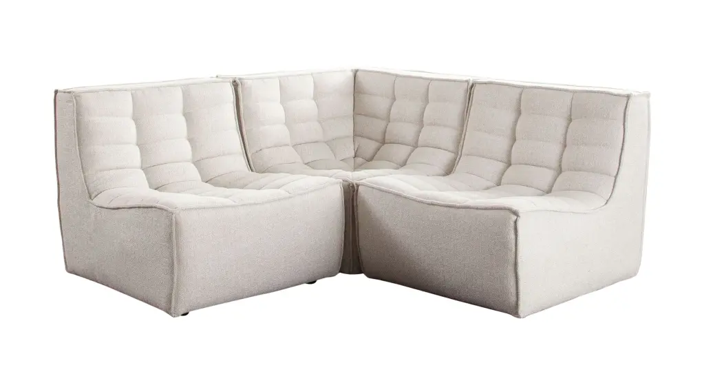 Marshall 3PC Corner Modular Sectional Scooped Seat Sand Fabric Diamond Sofa