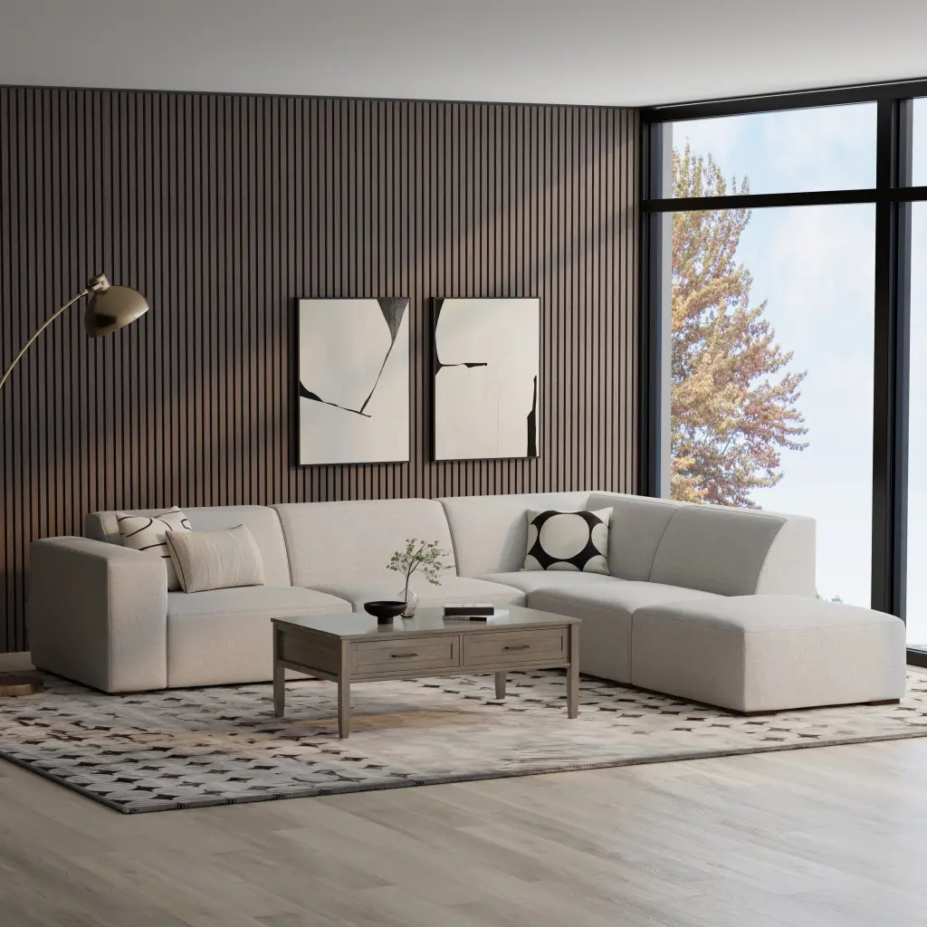 Simpli Home Rex Right Corner Sectional Modular Sofa Ottoman Performance Fabric