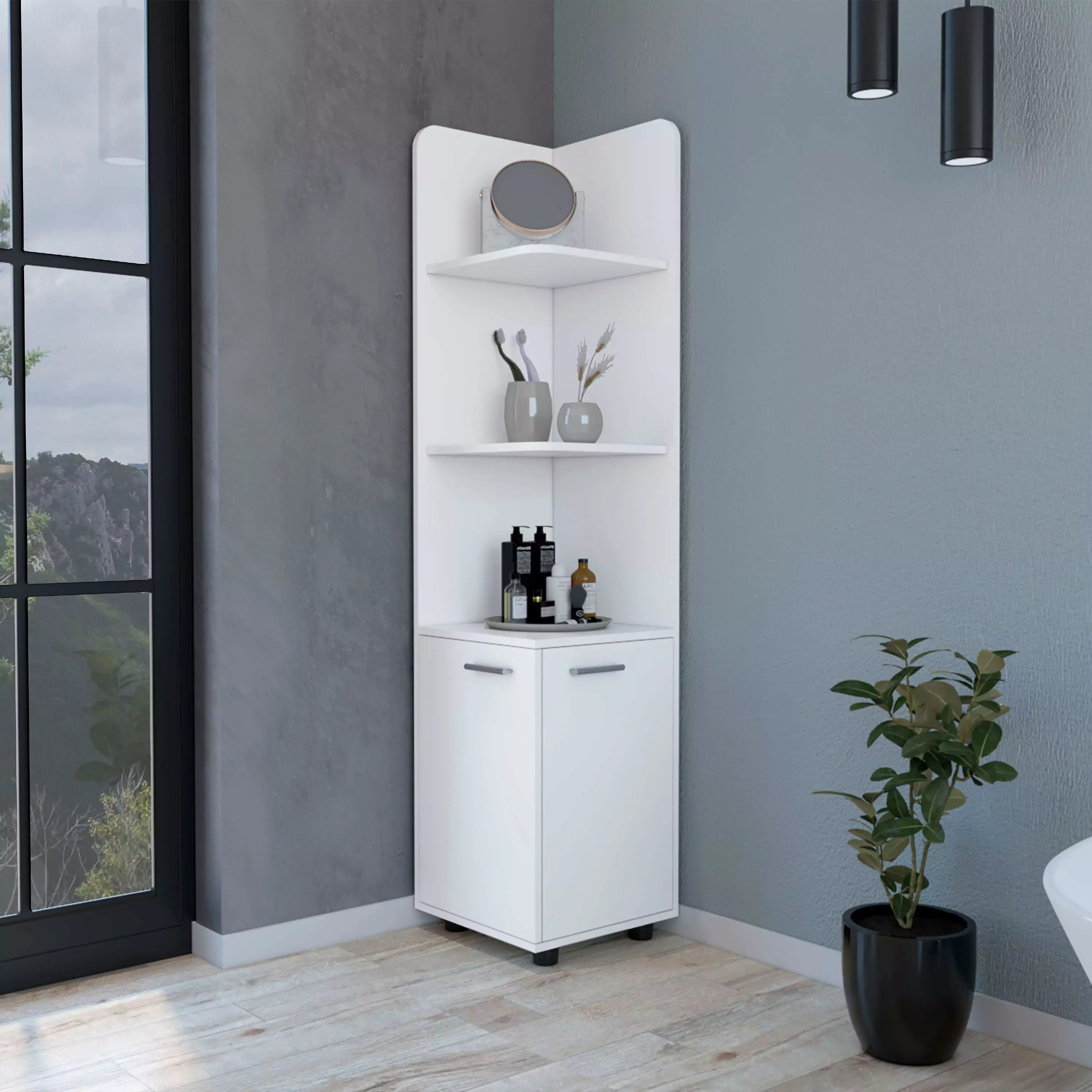 MMTX 3-Tier Corner Shelf Cabinet and Metal Handles