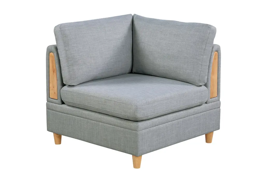 Light Grey Corner Wedge Sofa Dorris Fabric and Wooden Legs 1Pc Cushion CNCJ