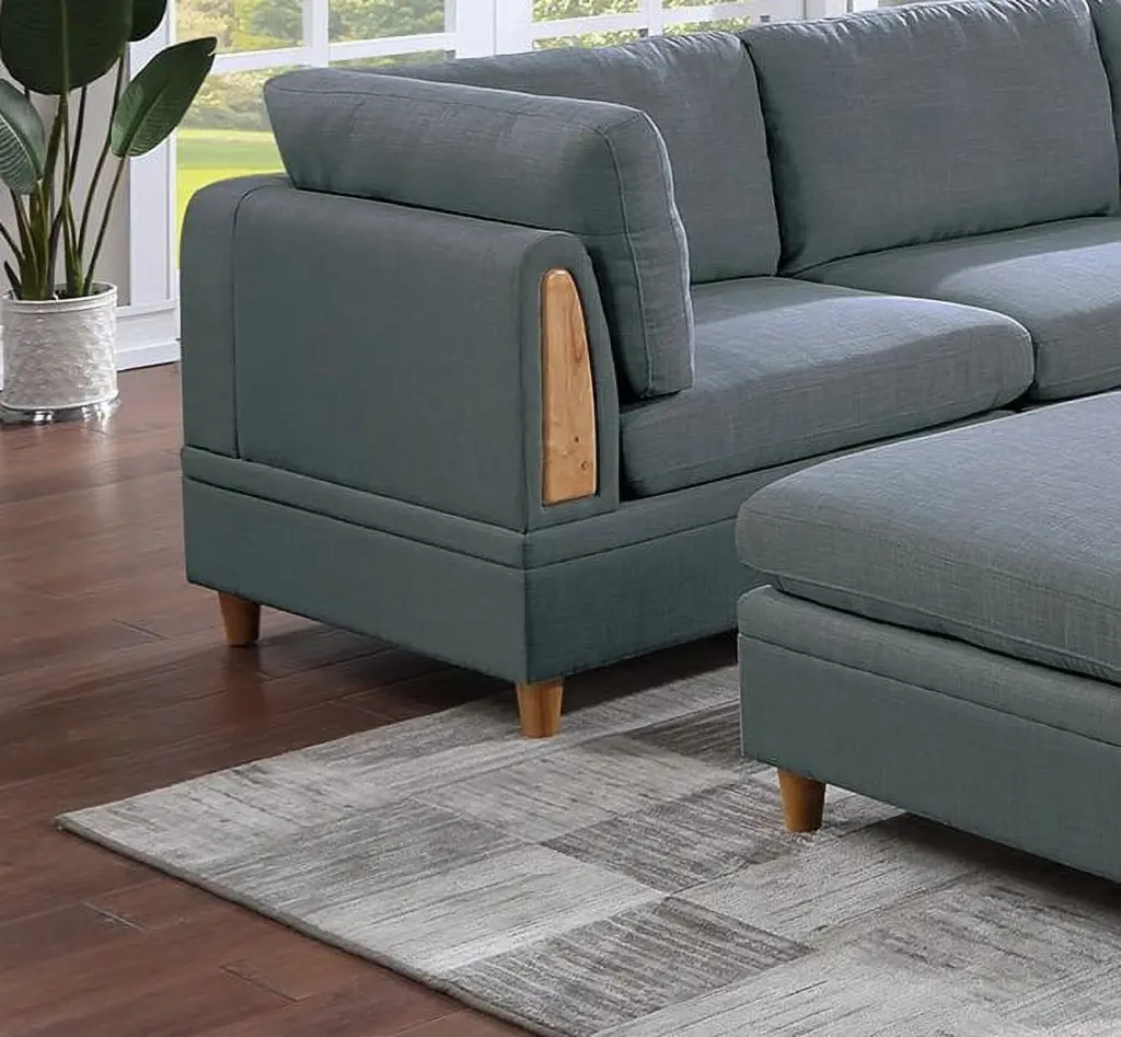 Steel Color Corner Wedge Sofa Dorris Fabric and Wooden Legs 1Pc Cushion CNCJ