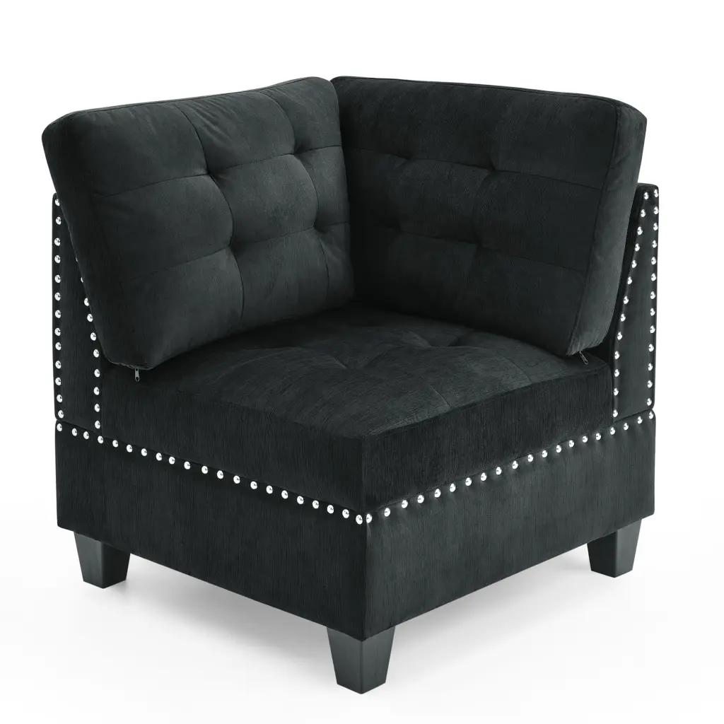 Corner Sofa Modular Sectional Black Velvet Compact Design Small Spaces Jamini