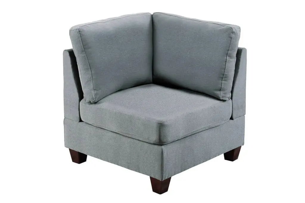 Living Room Furniture Corner Wedge Grey Linen Like Fabric 1Pc Cushion Wedge Sofa Wooden Legs Jamini
