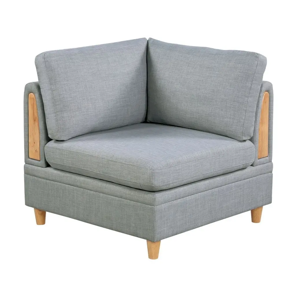 Miekor Furniture Corner Wedge Sofa Light Grey Dorris Fabric Cushion Wooden Legs