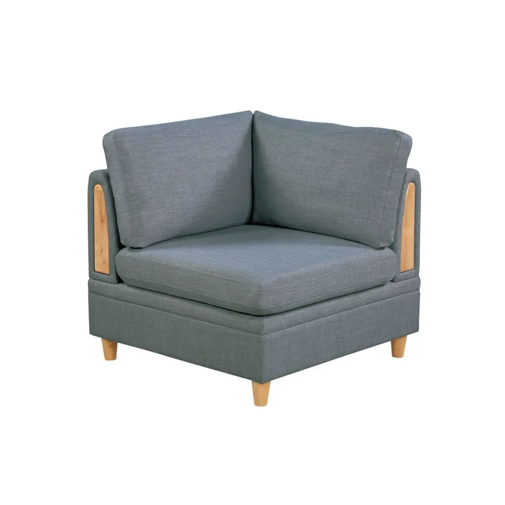 Miekor Furniture Corner Wedge Sofa Steel Color Dorris Fabric Cushion Wooden Legs