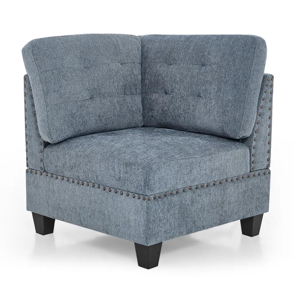 Tcbosik Velvet Corner Sofa Modular Sectional Navy Blue