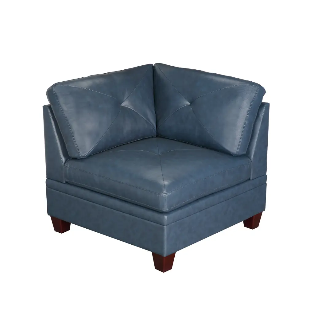 Contemporary Genuine Leather Corner Wedge Tufted Seat Living Room Furniture Ink Blue CNCJ