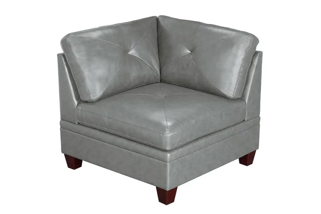 Contemporary Genuine Leather Corner Wedge Tufted Seat Living Room Furniture Grey CNCJ