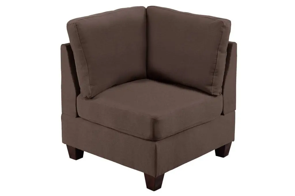 Corner Wedge Sofa Black Coffee Linen Fabric 1Pc Cushion Wooden Legs Living Room Furniture Jamini