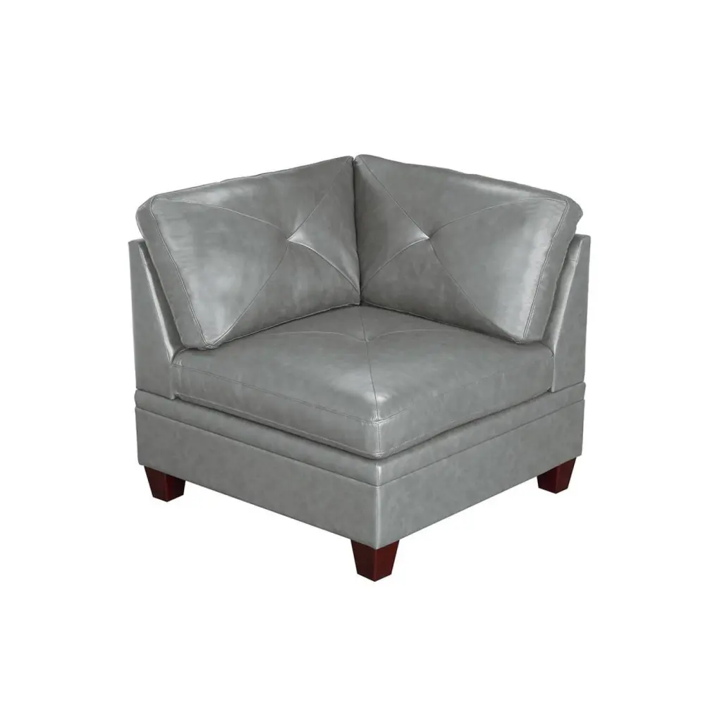Miekor Furniture Genuine Leather Corner Wedge Tufted Seat Living Room Sofa Grey W5U922