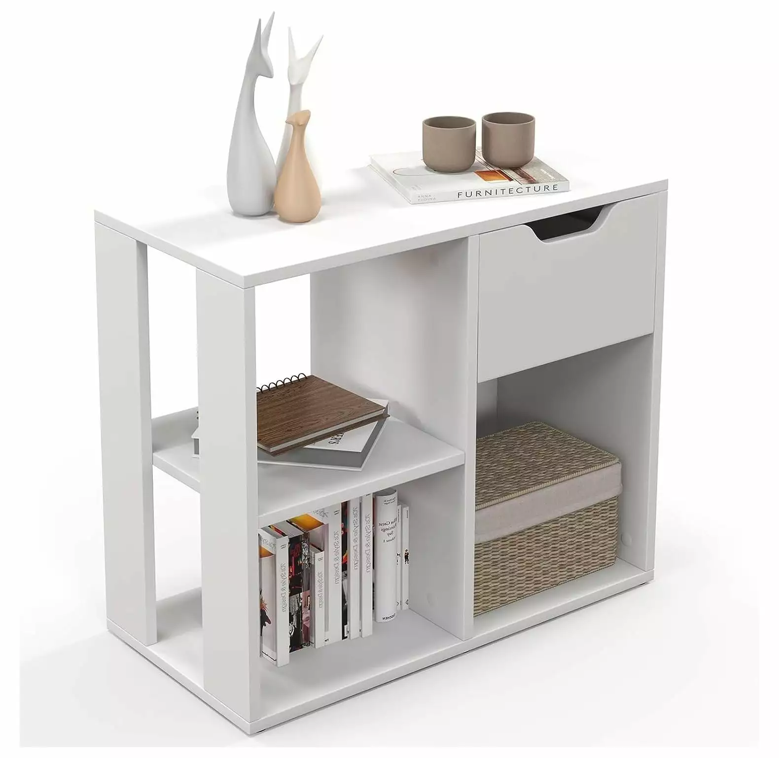 CintBllTer 3 Cube Bookcase Drawer Modern Bookshelf 2-Tier Open Shelves Storage