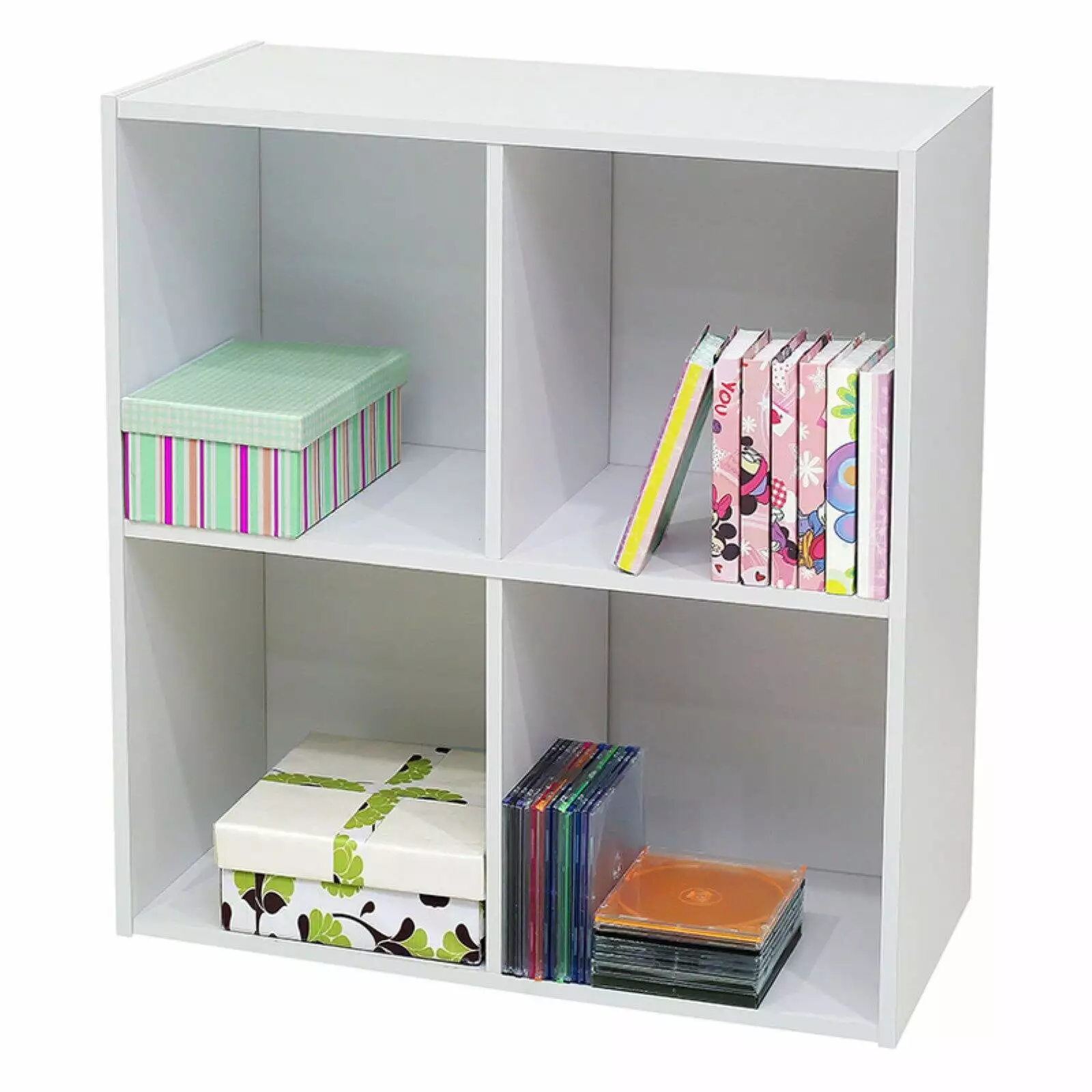 K&B Furniture White Wood 4 Cube Bookcase Home Office Storage