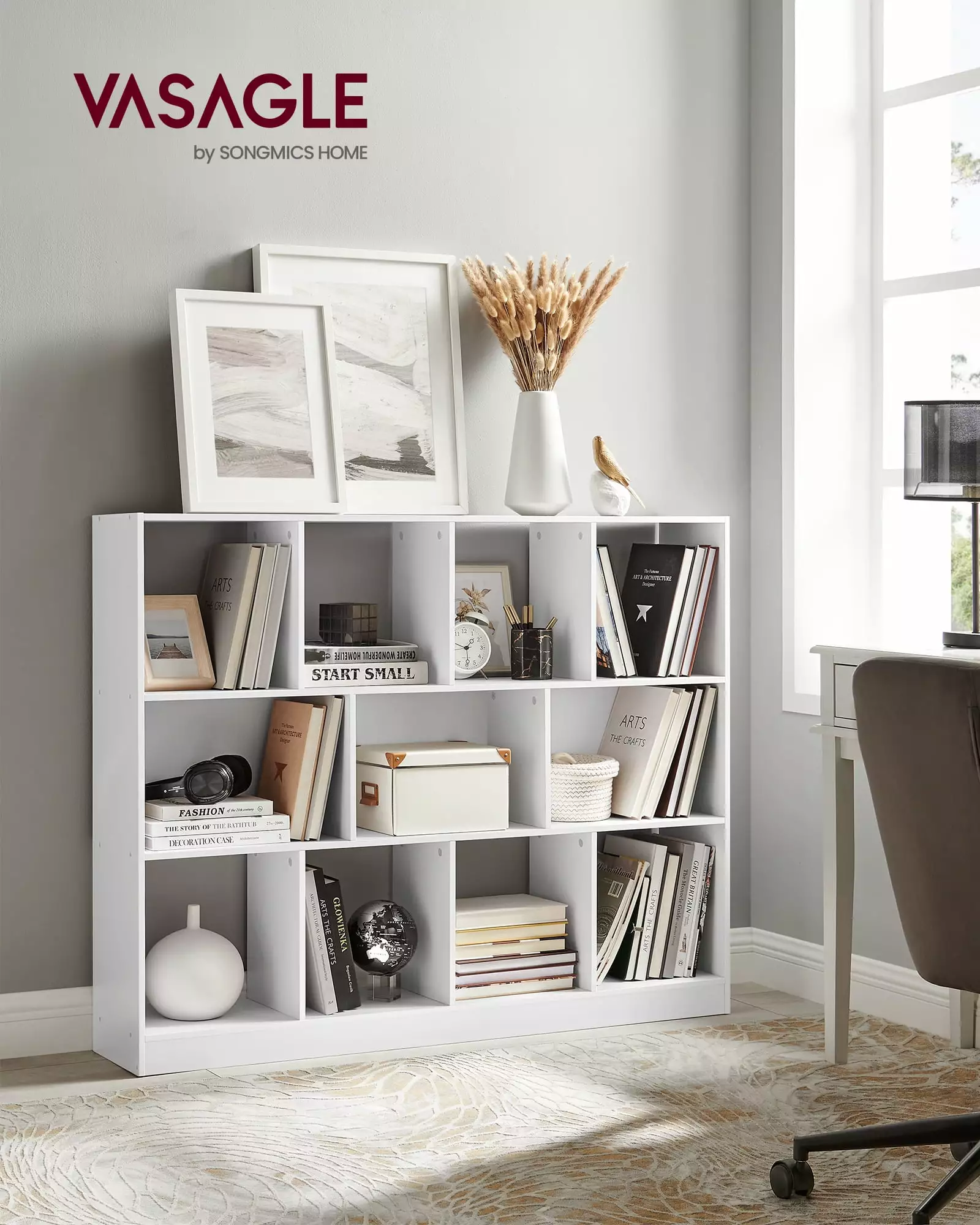 VASAGLE 11-Cube Storage Organizer Bookcase Study Bedroom Living Room White