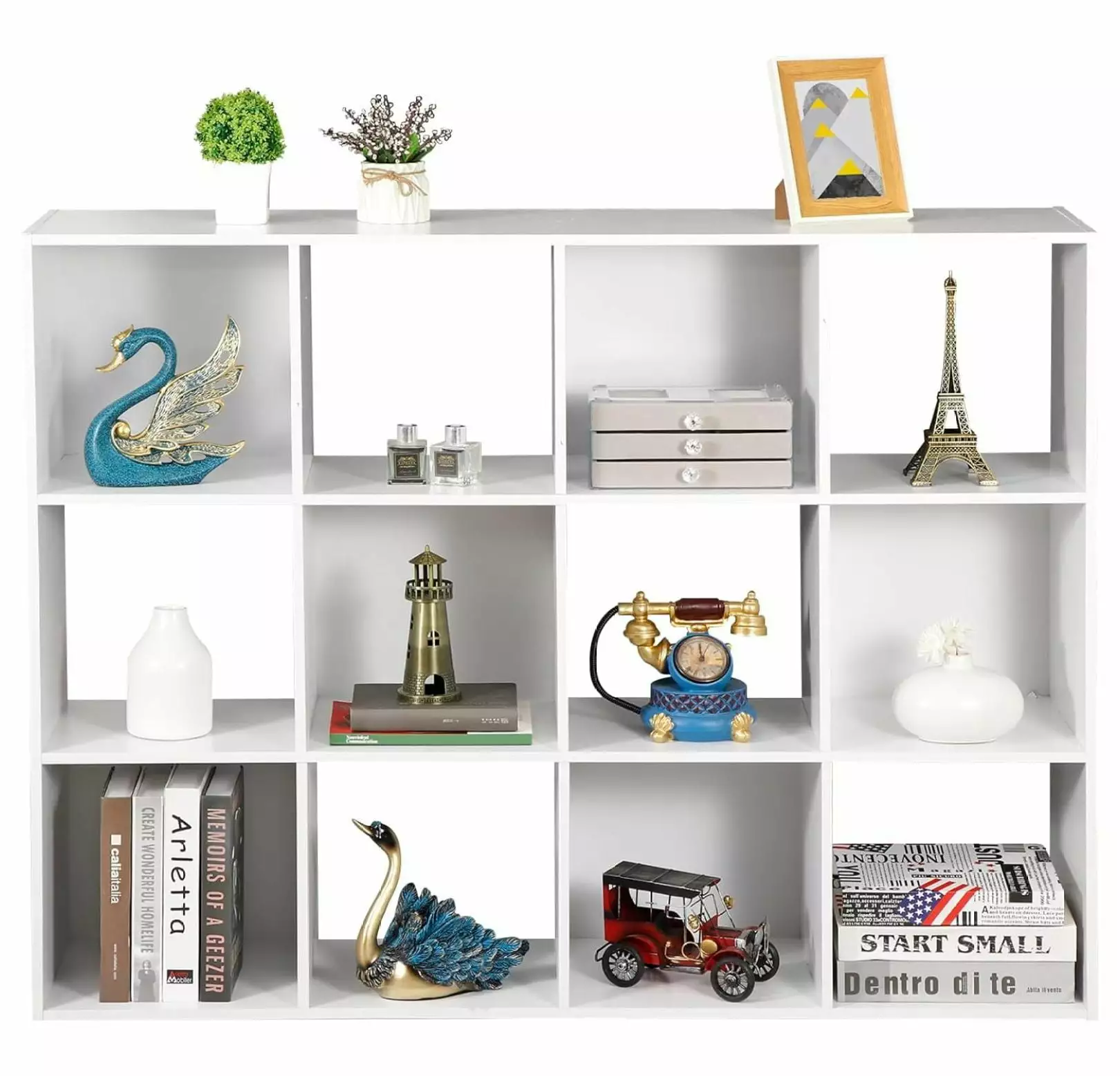 YOSITiuu 12-Cube Storage Organizer Bookcase Back Panel White