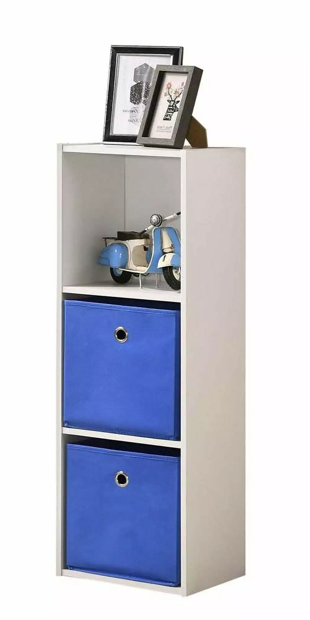 Progressive Furniture Royal 3 Cube Organizer White 2 Fabric Baskets Storage Shelf
