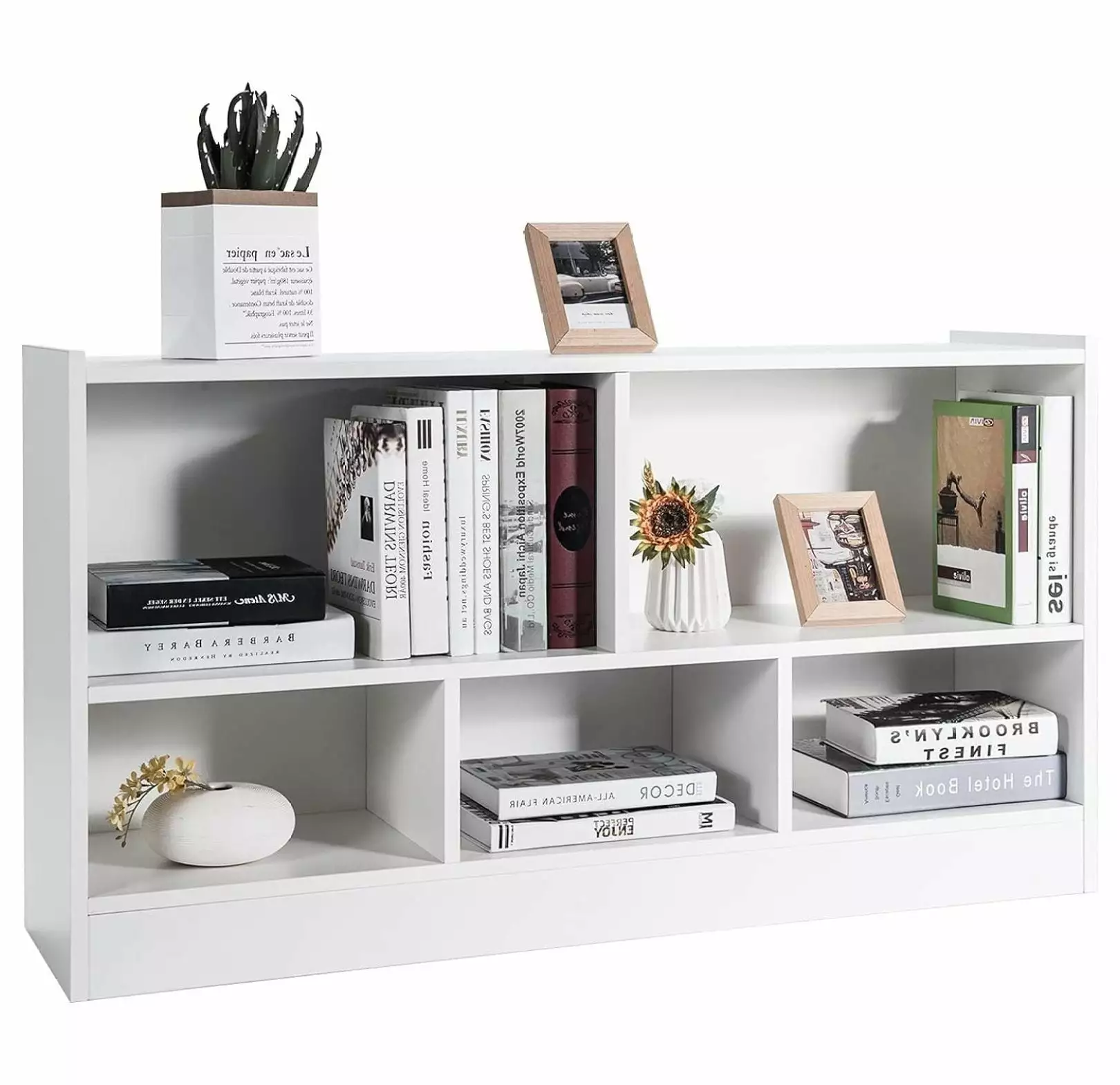 IFANNY 5 Cube Bookcase Wood Bookshelf Open Storage Shelves Modern Display Shelf Bedroom Living Room Kid's Playroom White E...
