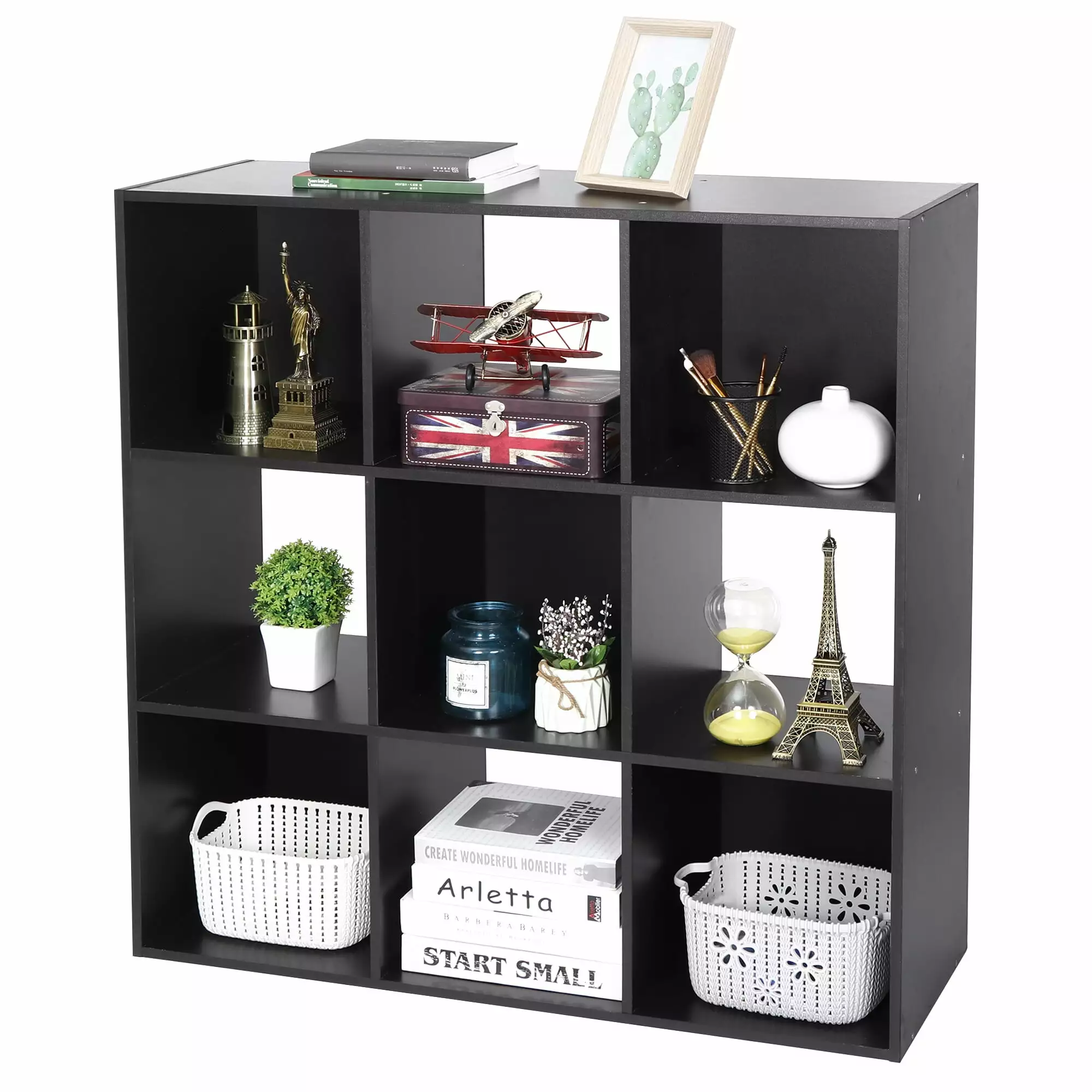 ZENSTYLE 9-Cube Storage Shelf Organizer Display 5 Removable Back Panels Black