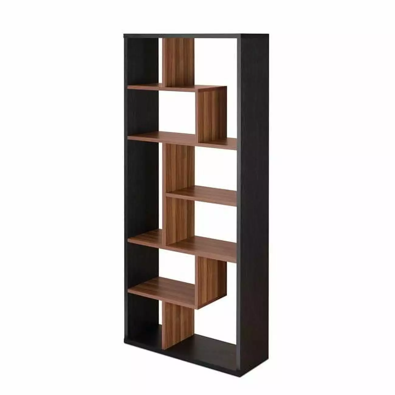 HomeRoots Decor 32x12x71 Black Walnut Veneer Cube Bookcase Modern Shelf