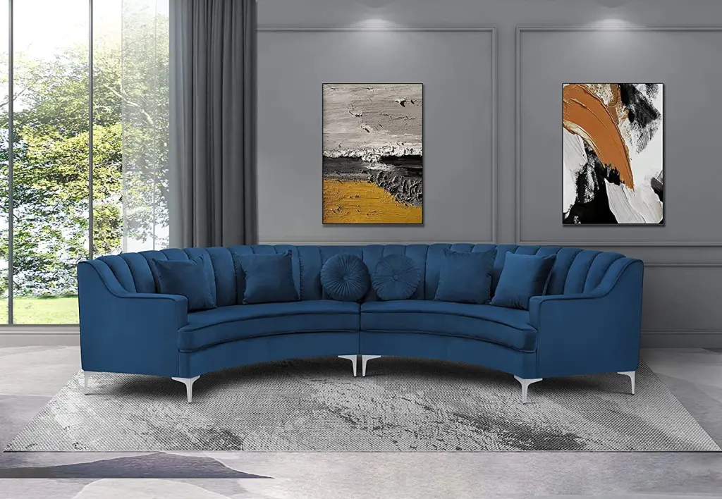 Curved Sectional Sofa Symmetrical Couch Velvet Modular Semicircular Couch 6 Seaters 6 Toss Pillows Lambgier