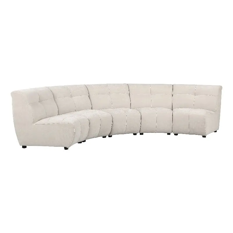 Pemberly Row 5 Piece Curved Modular Sectional Sofa Ivory Fabric