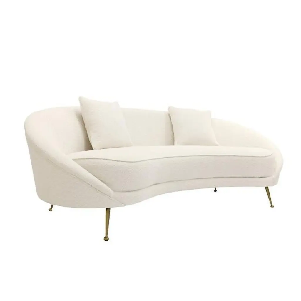 Luna Collection Textured Fabric Curved Sofa Ivory Elegant Living Room KD Vestidor