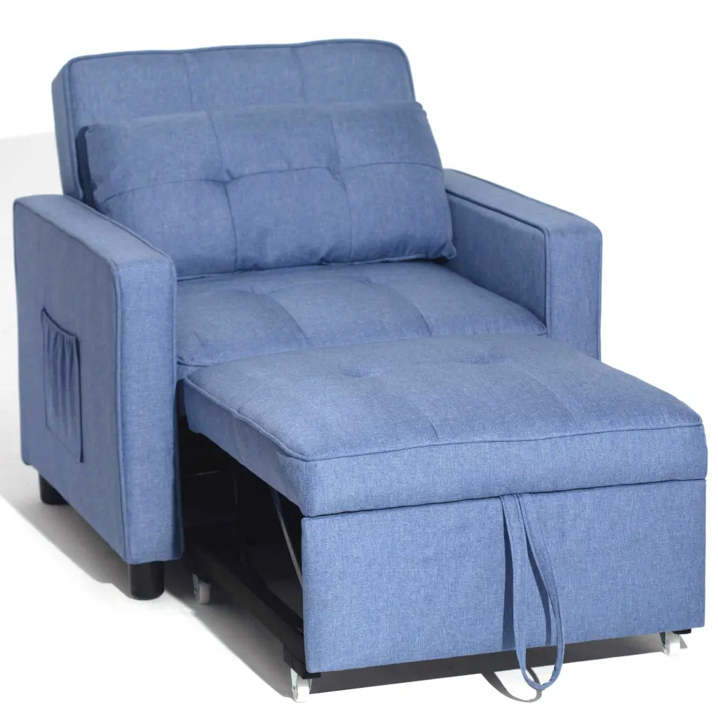 3--1 Daybed Convertible Chair Bed Sofa Sleeper Pillow Light Blue Linen Fabric Moderno
