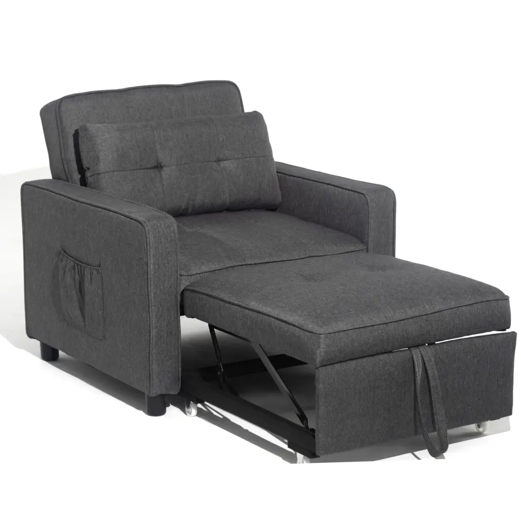 3--1 Daybed Convertible Chair Bed Sofa Sleeper Pillow Grey Linen Fabric Waytrim