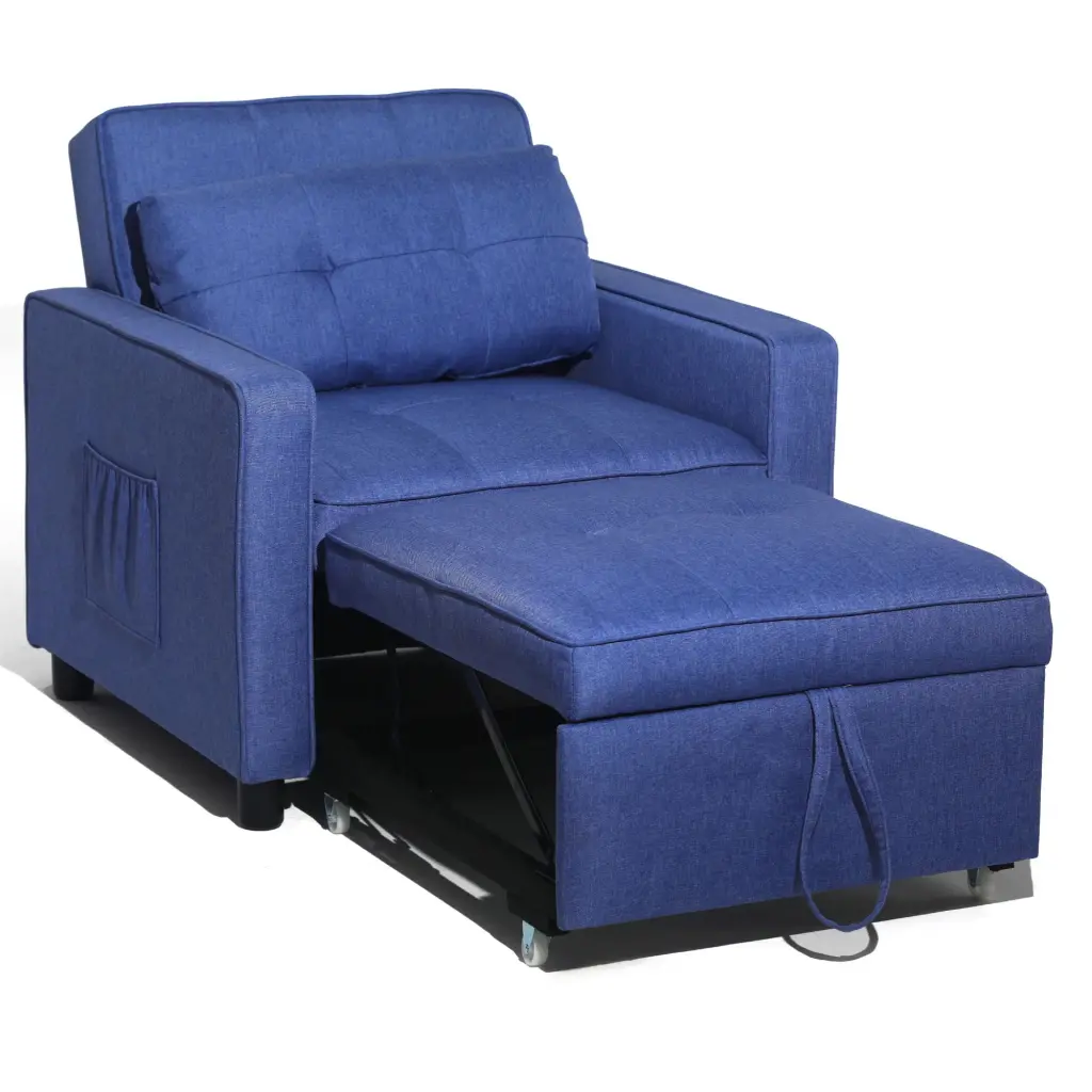 3--1 Daybed Convertible Chair Bed Sofa Sleeper Pillow Blue Linen Fabric Waytrim