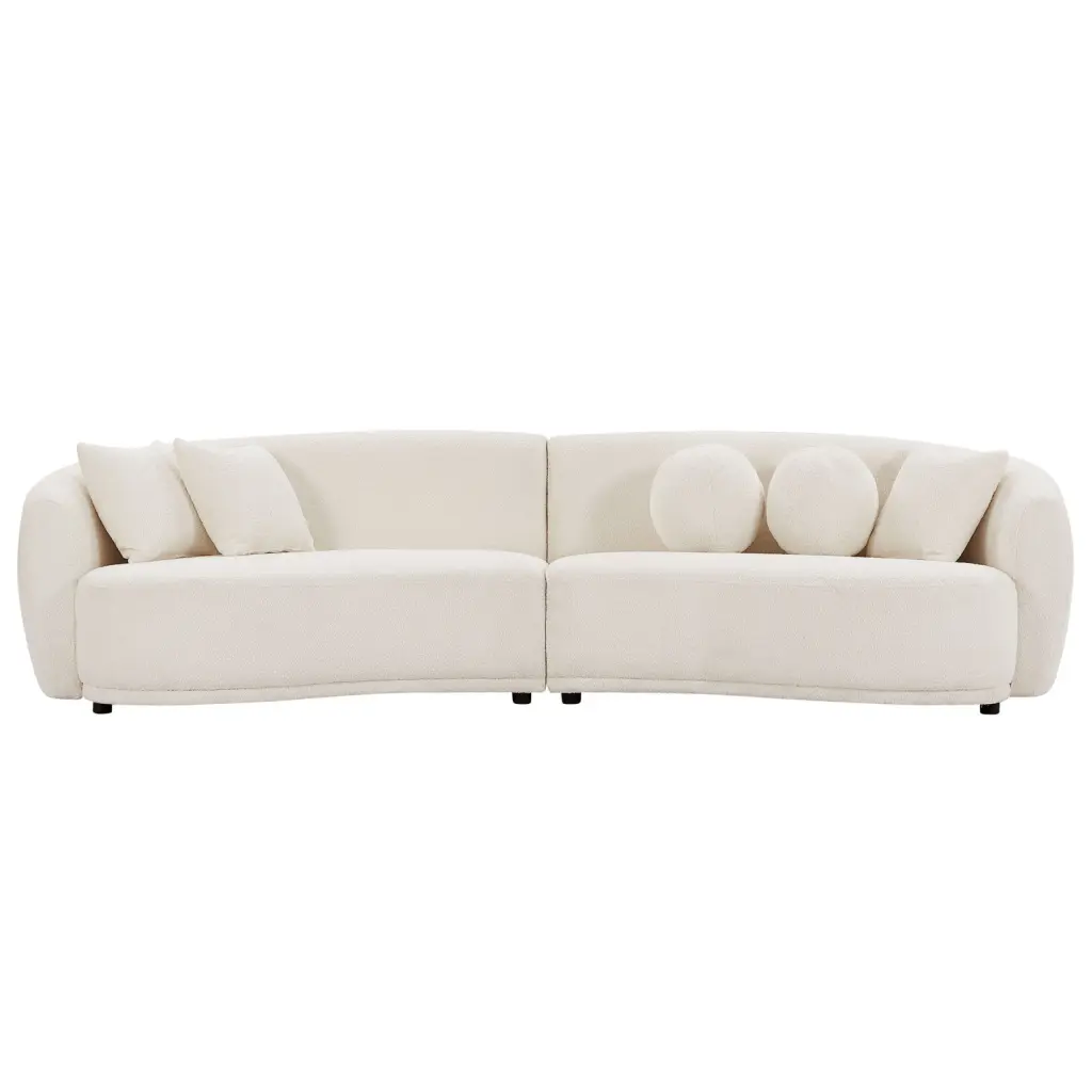 Soft Teddy Fabric Upholstered Deep Seat Sectional Couch 5 Throw Pillows Ponnky