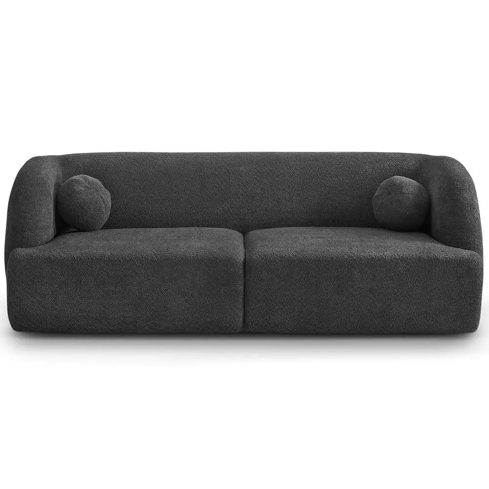 Querno Modern Luxury Japandi Style Gray Boucle Fabric Curvy Sofa - Elegant Living Room Centerpiece Ashcroft