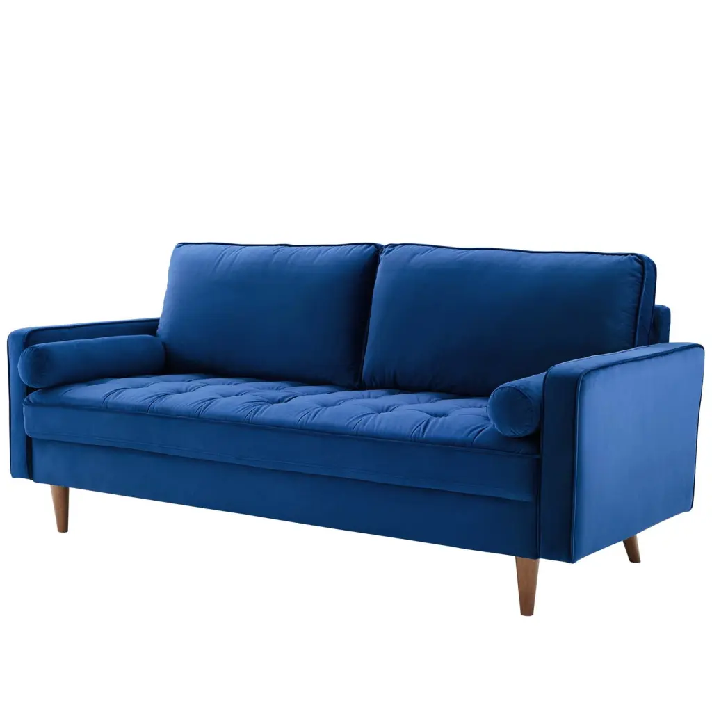 Contemporary Modern Urban Designer Living Room Lounge Club Lobby Sofa - Navy Blue Velvet Fabric