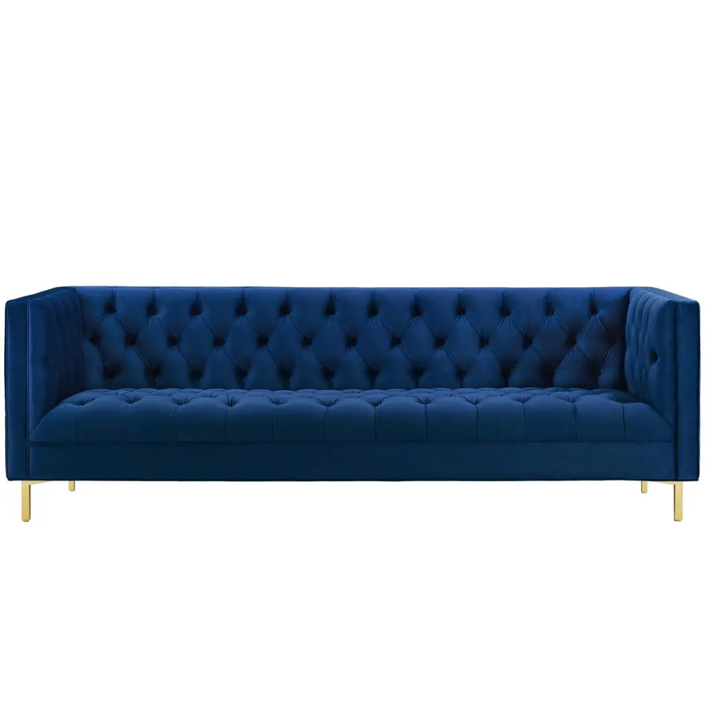 Contemporary Modern Urban Designer Living Room Lounge Club Lobby Sofa Navy Blue Velvet Fabric Metal Steel Legs