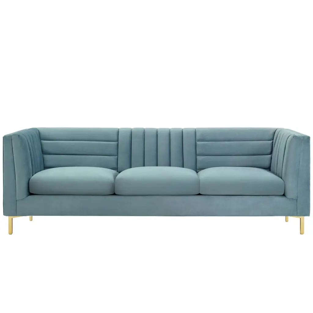 Contemporary Modern Urban Designer Living Room Lounge Club Lobby Sofa Light Blue Velvet