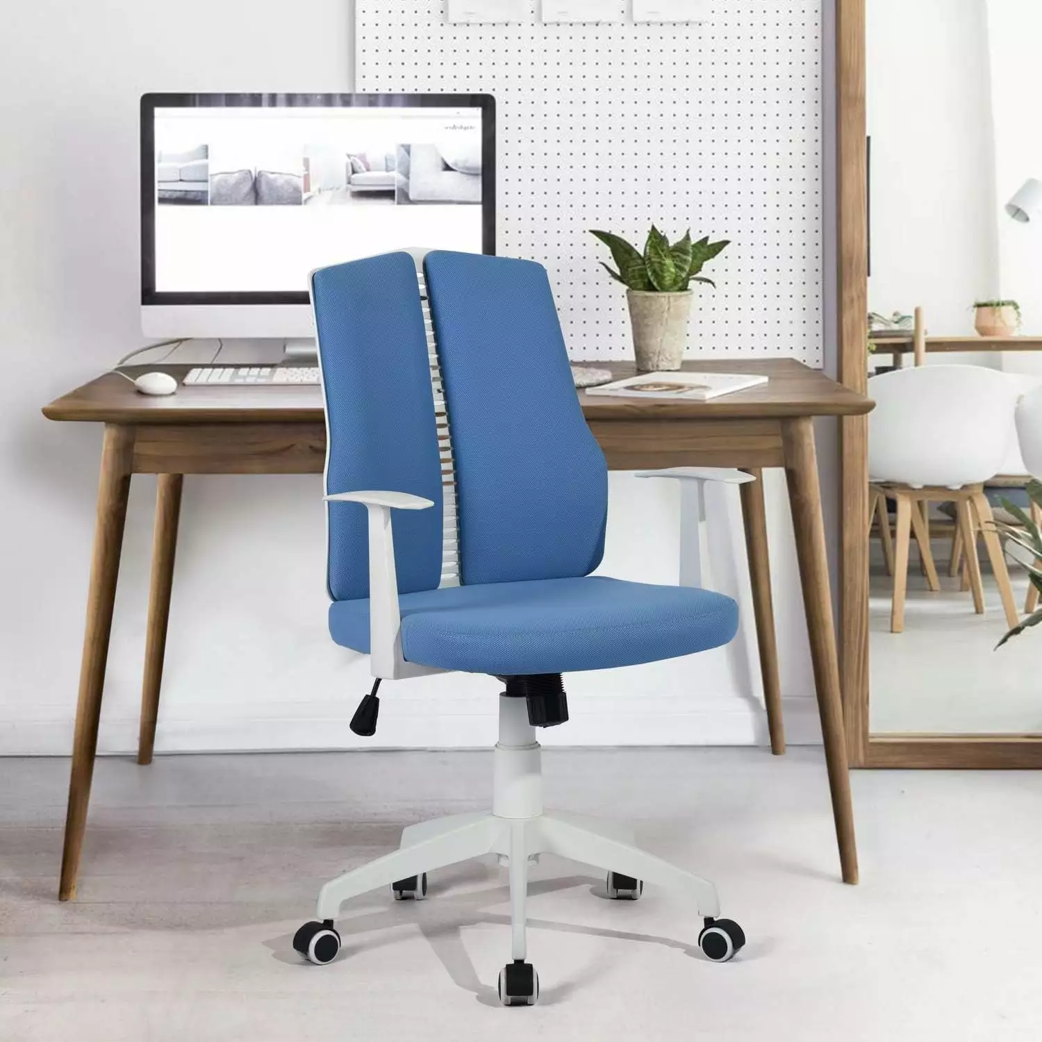 Homylin Home Office Desk Chair Arms Ergonomic Swivel Rolling Chair Dark Blue