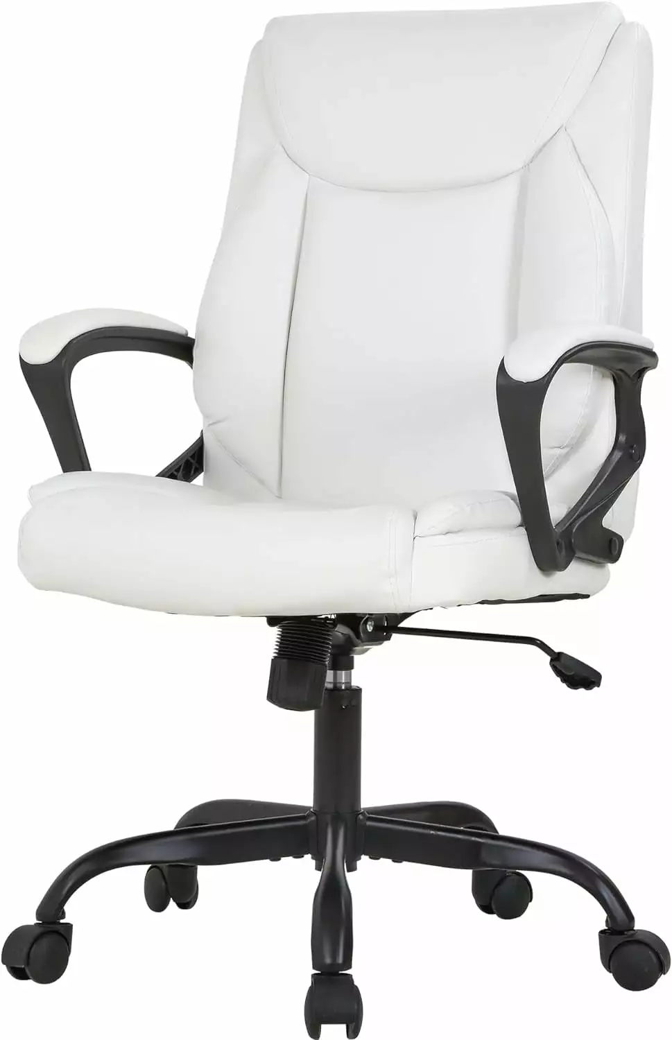 Home Office Chair White Ergonomic PU Leather Mid Back Desk Chair Lumbar Support Armrests and Adjustable Features WRP