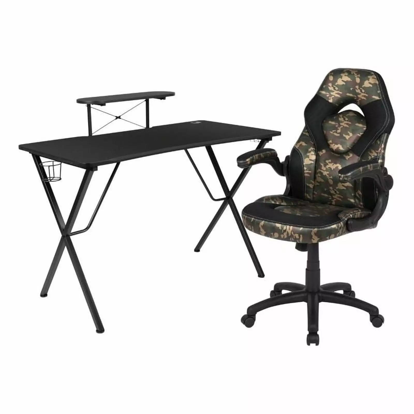Bowery Hill Contemporary 2 Piece Wood Gaming Desk Set Black Camouflage