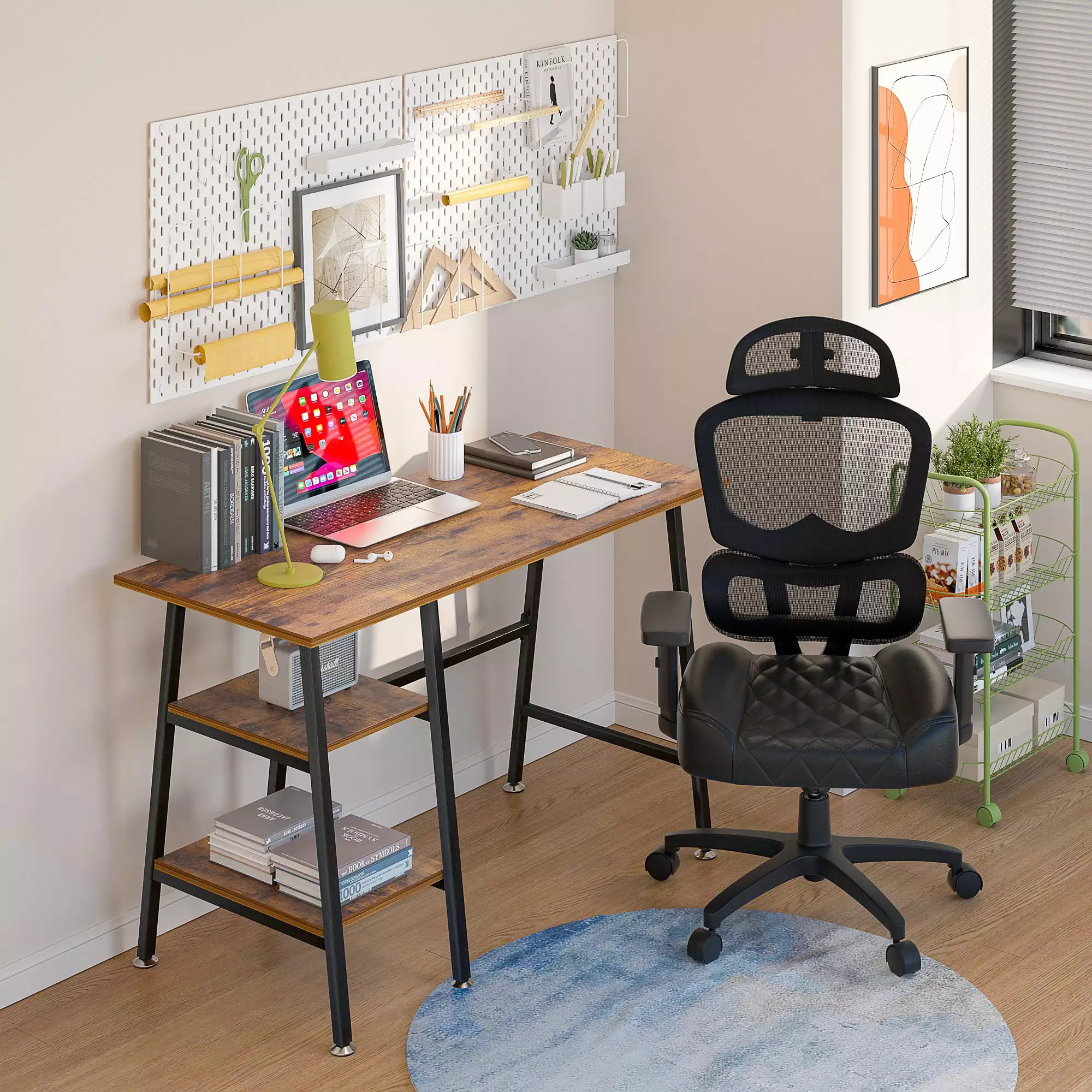 Home Office Modern Desk and Chair Set Ergonomic Mesh Height Black Chair Katkuca
