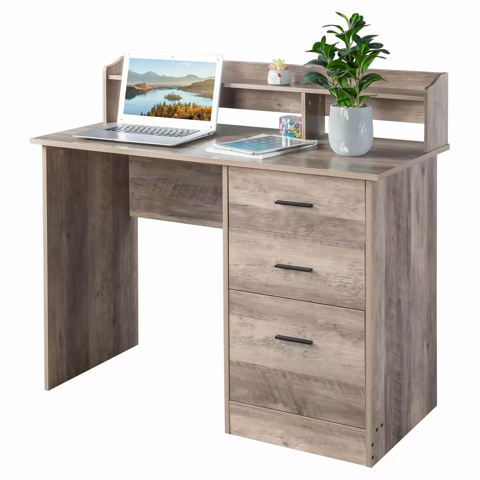 Ktaxon Gaming Desk 3 Drawers Computer Desk Storage Rack Anti-slip Separator Oak FCH
