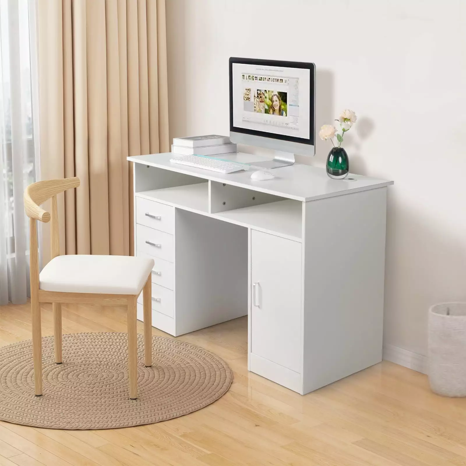 Zimtown White Computer Desk Office Gaming Desk Shelves Drawer Laptop Study Table FCH