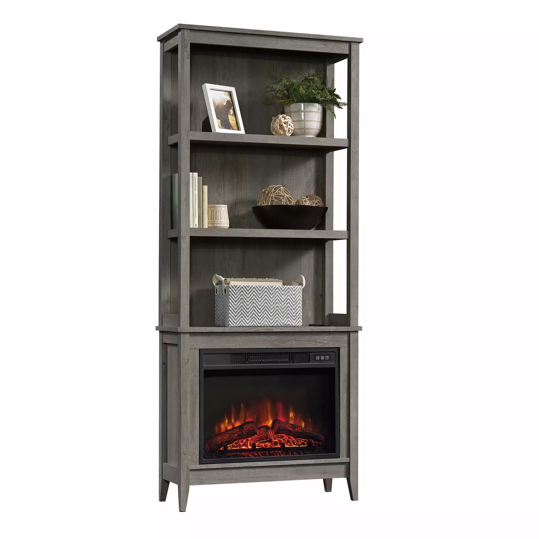 CasaSole 72 Tall 2-Shelf Display Bookshelf Electric Fireplace Mystic Oak