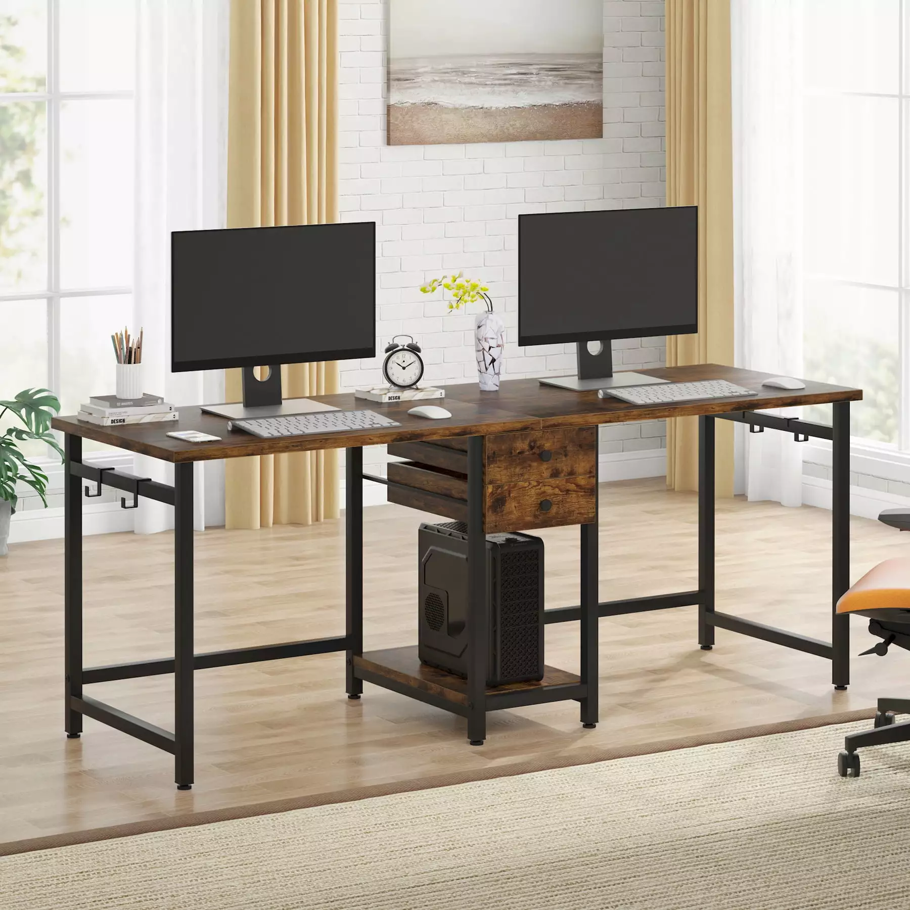 Tribesigns 2 Person Desk 78 Inch Double Desk 2 Drawers