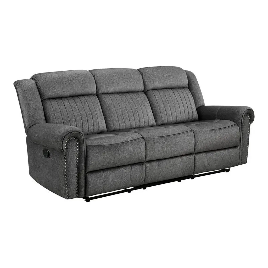Lexicon 19.5 Transitional Fabric Double Reclining Sofa Charcoal Spacious Living Room