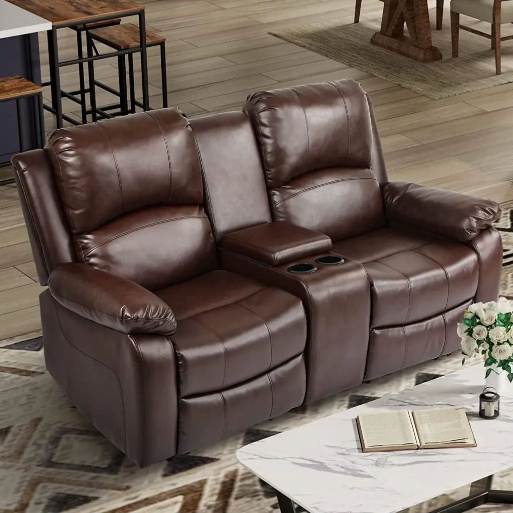 Dextrus Double Recliner Loveseat Storage Console - Manual Dual Recliner RV Couch Beverage Holders