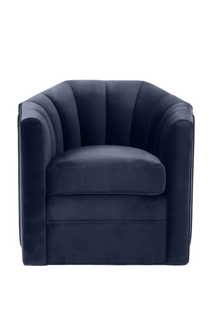 Eichholtz Delancey Blue Velvet Panelled Swivel Chair
