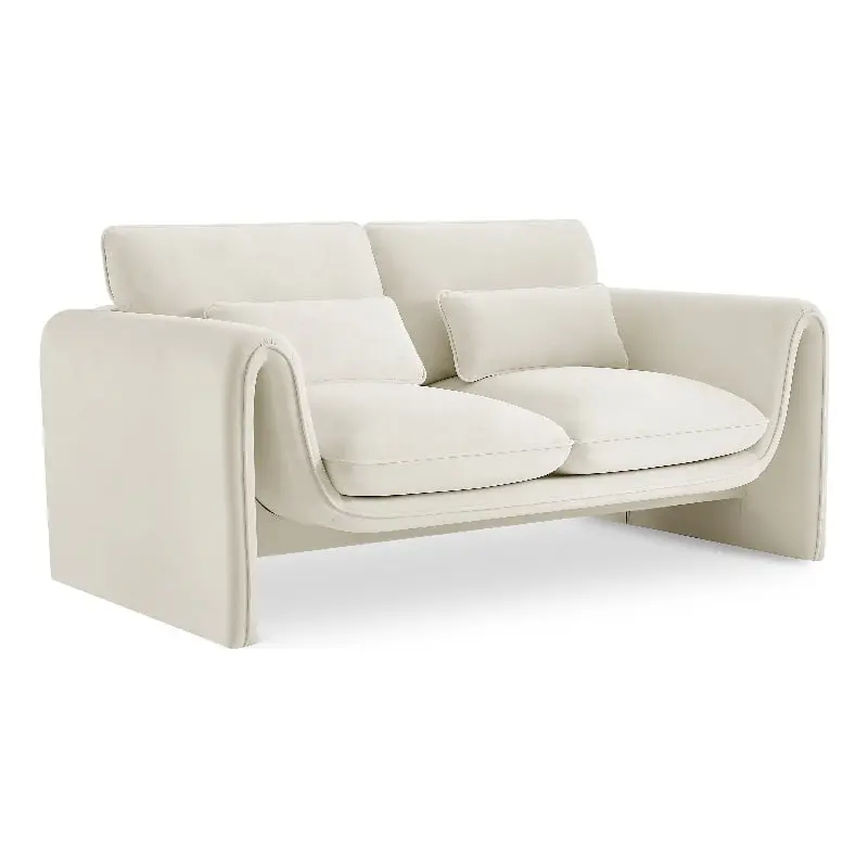 Meridian Furniture Sloan Cream Velvet Fabric Loveseat Elegant Sofa